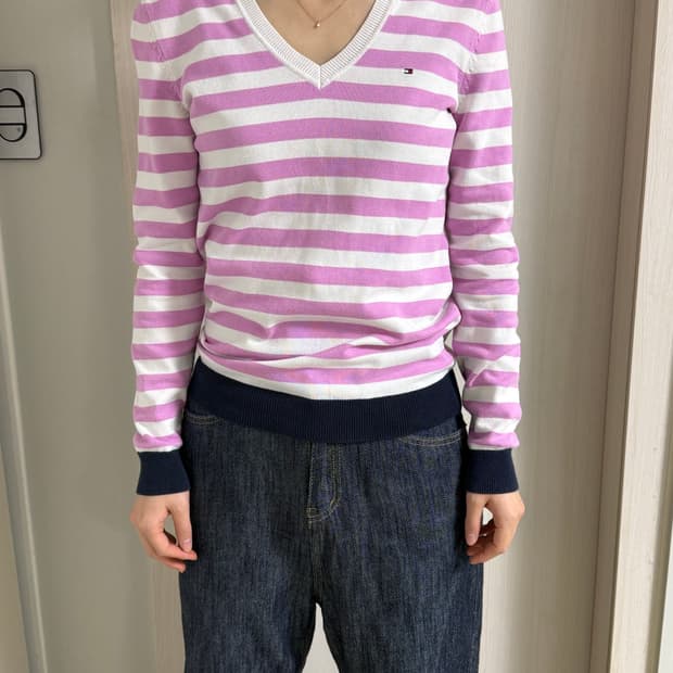 타미힐피거 쿨핑크 줄무늬 긴팔티