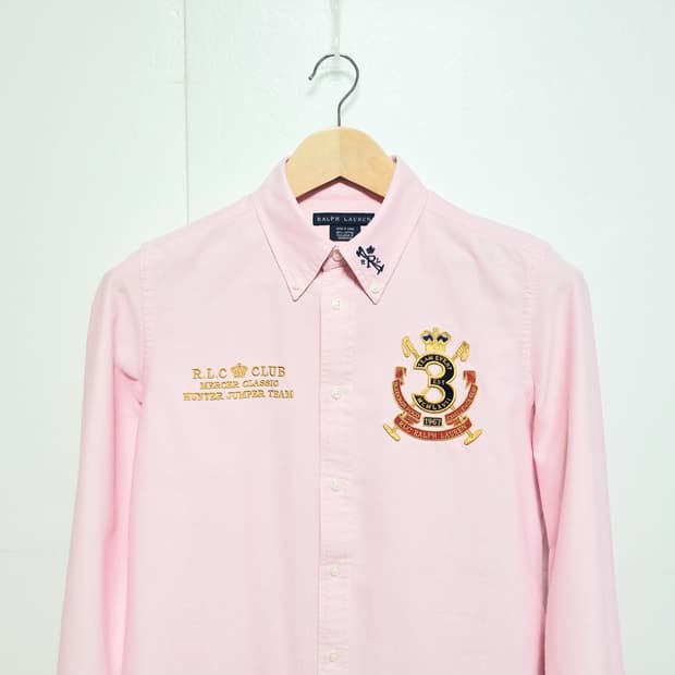 여성 레어 폴로 빅로고 딸기우유 핑크 옥스퍼드 옥스포드 긴팔 남방 셔츠