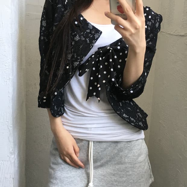 Moschino 모스키노 도트 레이스 숏 자켓