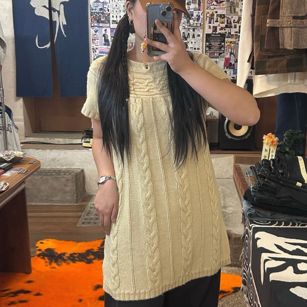 JPN 모리걸 꽤배기 반팔 니트 원피스