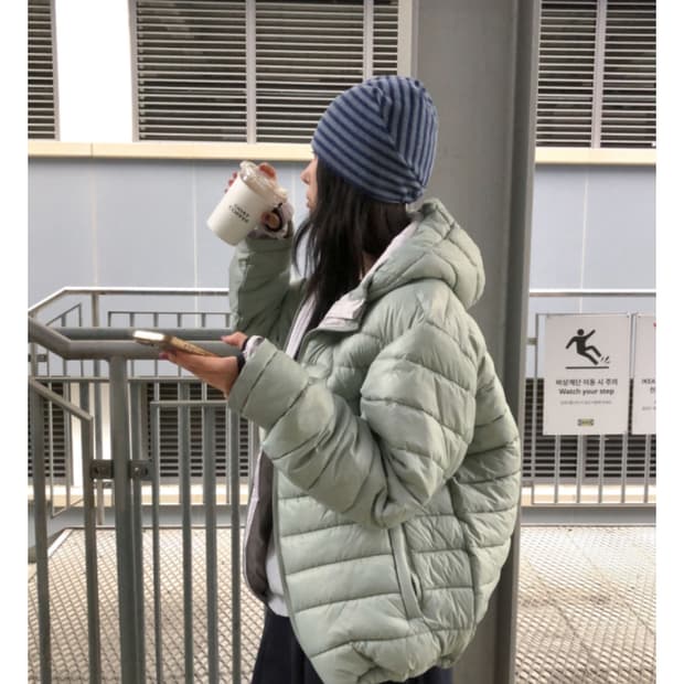 서울베이스드 후드경량패딩 민트 남녀공용