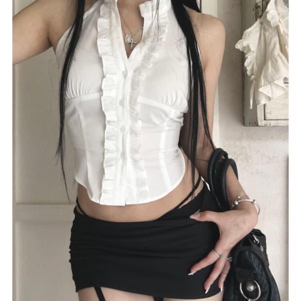 엔젤넘버555 vintage lace ruffle shirt