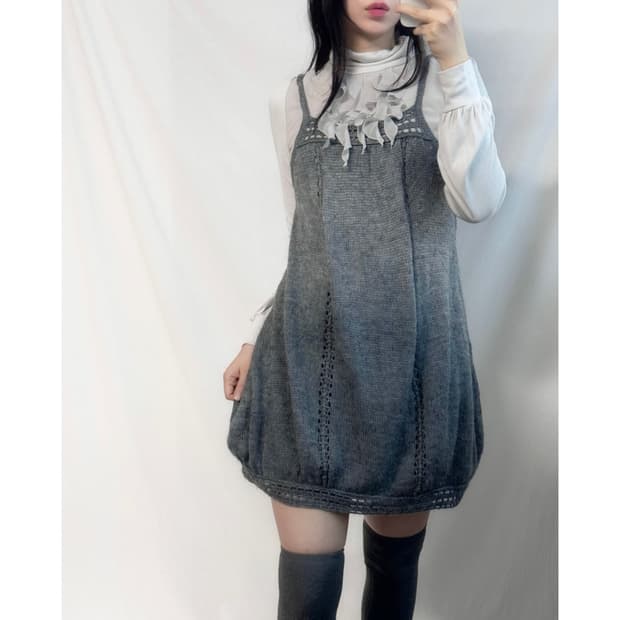 셔링 폴라 블라우스 니트 원피스 2pcs SET