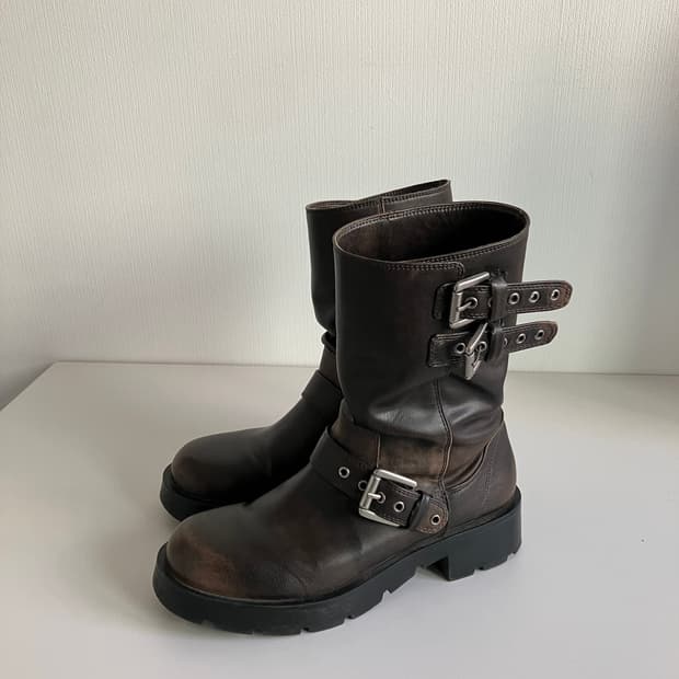 자라 레더 바이커부츠 브라운