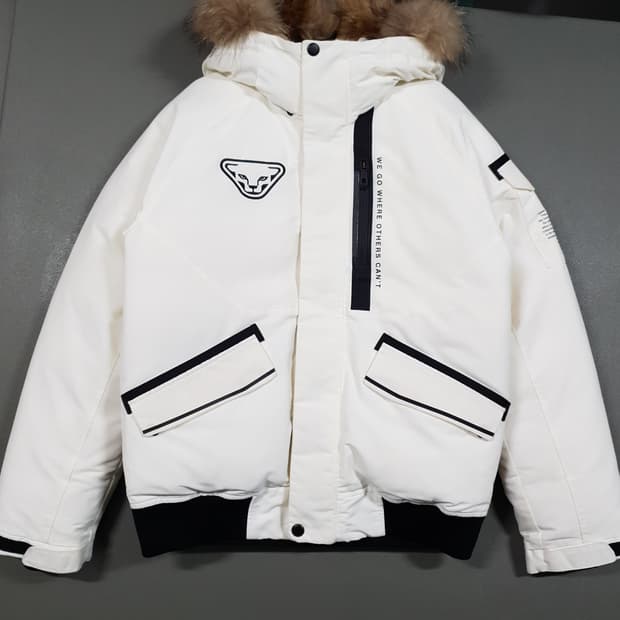 L (100) 다이나핏 샤론 헤비 퍼 후드 덕다운 패딩 점퍼 자켓 화이트