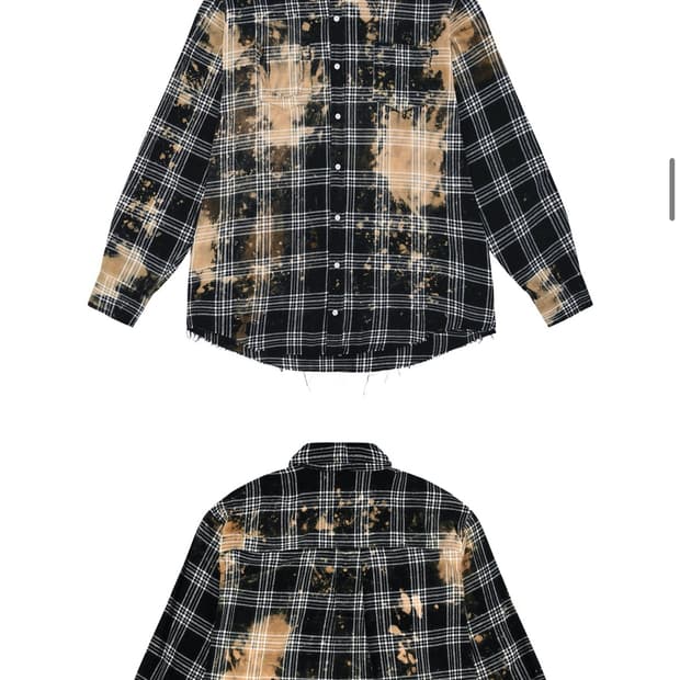 그레이즈 블리치드 데님 체크 셔츠 빈티지