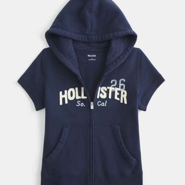 (택포) 홀리스터 필 굿 숏 슬리브 로고 그래픽 후디 네이비