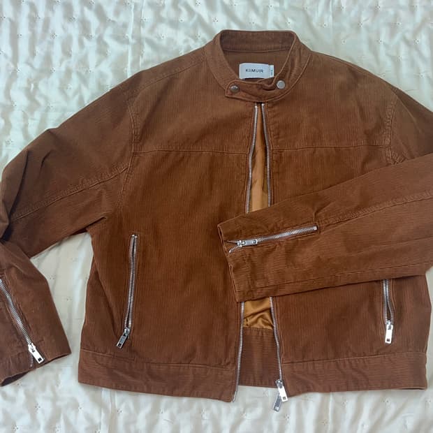 키뮤어 빈티지 워싱 코튼 코듀로이 바이커 자켓_카멜