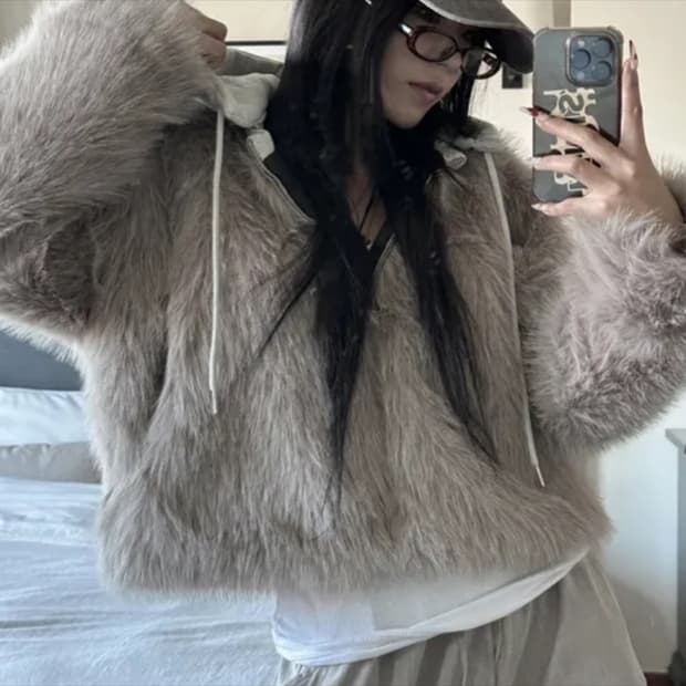 래퍼여친st룩 퍼 후드집업 자켓