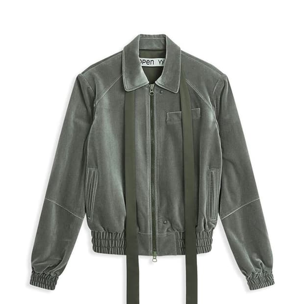 오픈와이와이 리본 벨벳 타이 봄버 자켓