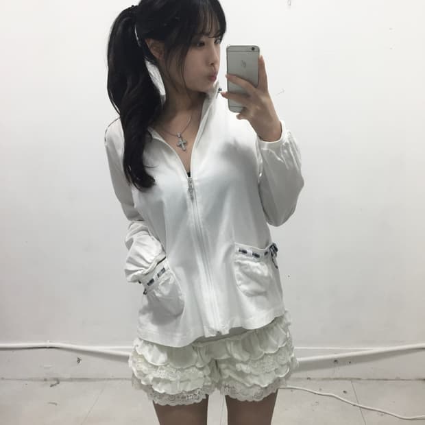 [POM PONETTE] 폼포넷 체크 리본 후드집업