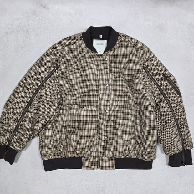ROKH X GU 퀄티드 체크 블루종 베이지 자켓 XL