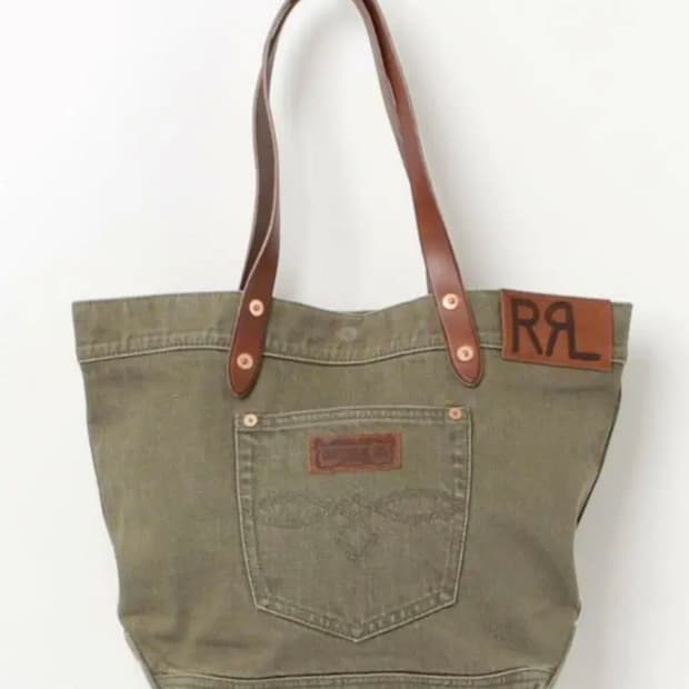 RRL 레더 트림 트윌 토트백 더블알엘 가방