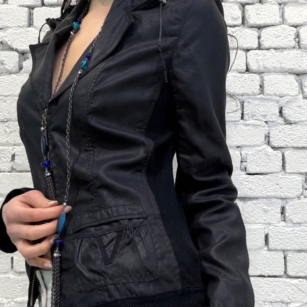 Shirred Neck Suede Zip Jacket