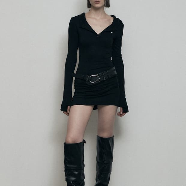 보헤미안서울 후드 원피스 블랙