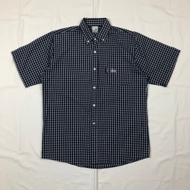 90s 스투시 stussy 로고 포켓 체크 반팔셔츠