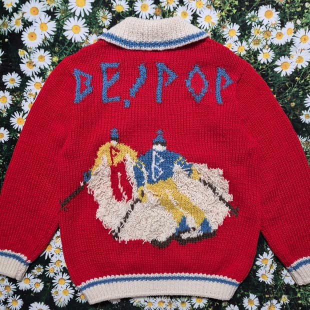 일본 BE POP 스키 패턴 니트 자켓 일본코위찬 성인L