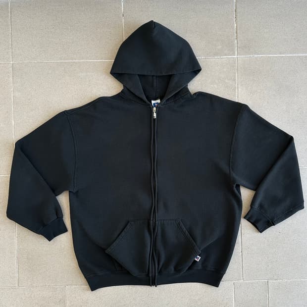 90s 빈티지 러셀 후드집업 블랙 XL
