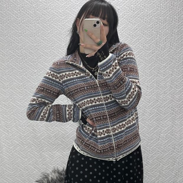 유니클로 빈티지 코지 모리걸 에스닉 후리스 집업 L C09089