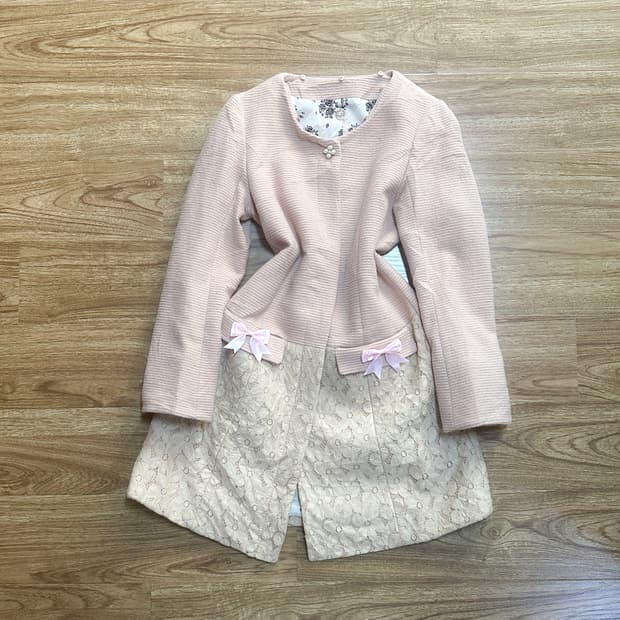 빈티지 핑크 레이스 리본 코트 히메갸루 로걀 라떼 히메카지 헤이세이 