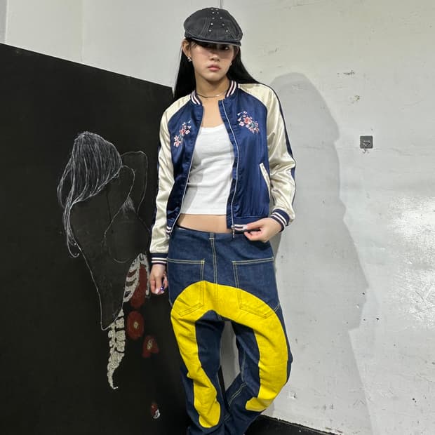 Jpn 일본빈티지 오리엔탈 네이비 꽃 스카잔 자켓