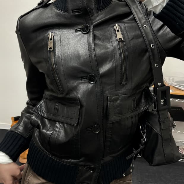 올드 빈티지 리얼 램스킨 하이넥 블루종