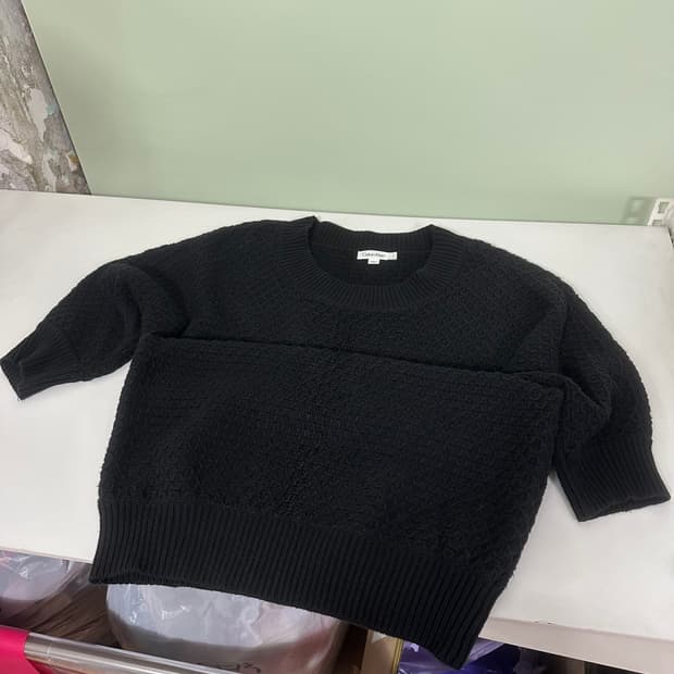 우먼FREE 캘빈클라인 블랙 가오리오버핏 와플 반팔니트