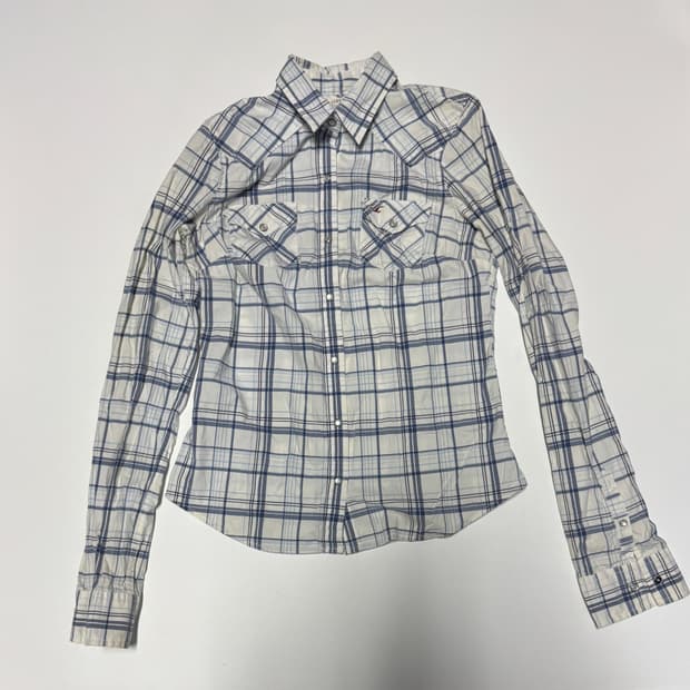 여성 홀리스터 빈티지 화이트 슬림핏 체크 셔츠 S