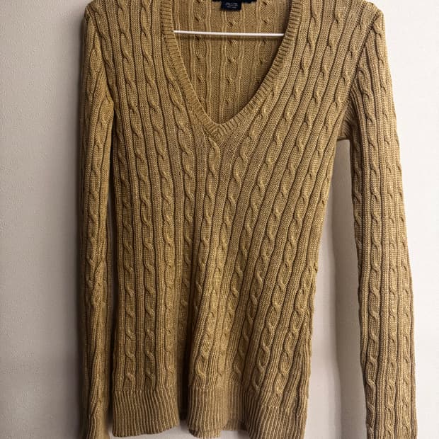 랄프로렌 딥브이넥 베이지 꽈배기 니트