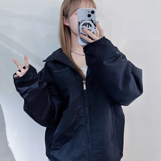 챔피언 블랙 스펠로고 폴리쉘 자켓