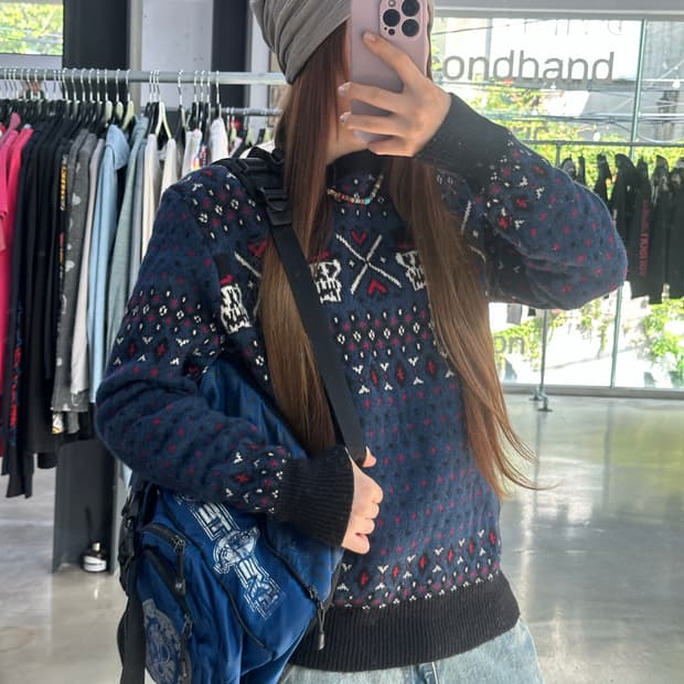 히스테릭글래머 스컬 Fair isle 자카드 니트