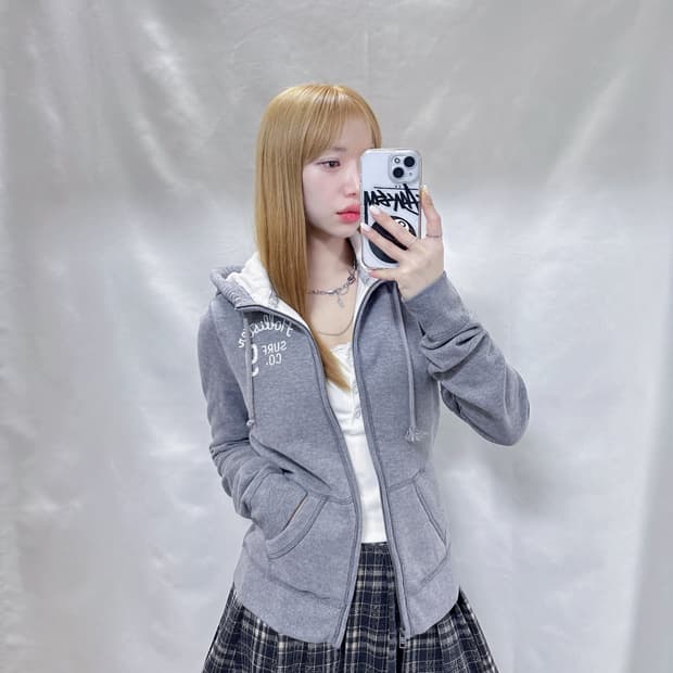 홀리스터 그레이 딱붙핏 후드집업 