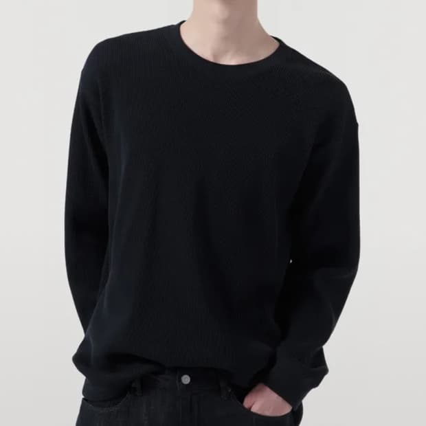 무신사스탠다드 와플 릴렉스드 크루넥 티셔츠 블랙