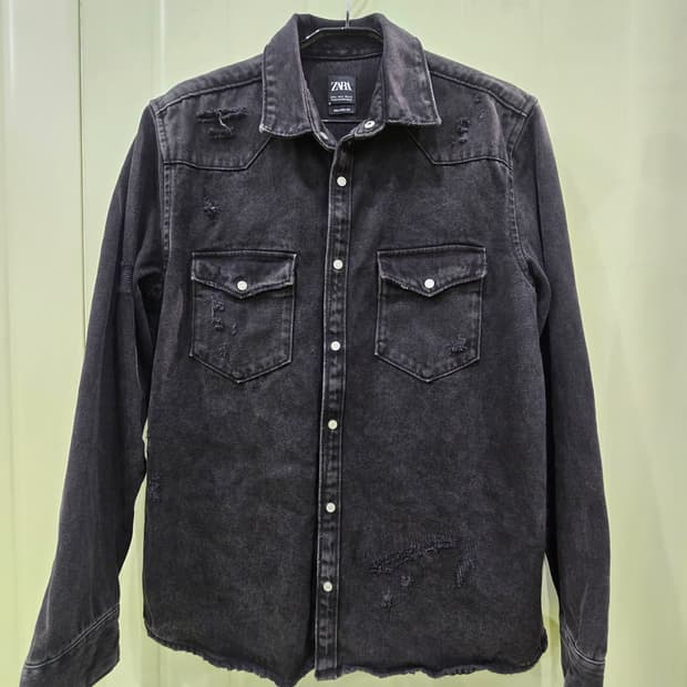 ZARA MAN 디스트로이드 데님 셔츠 블랙 XL