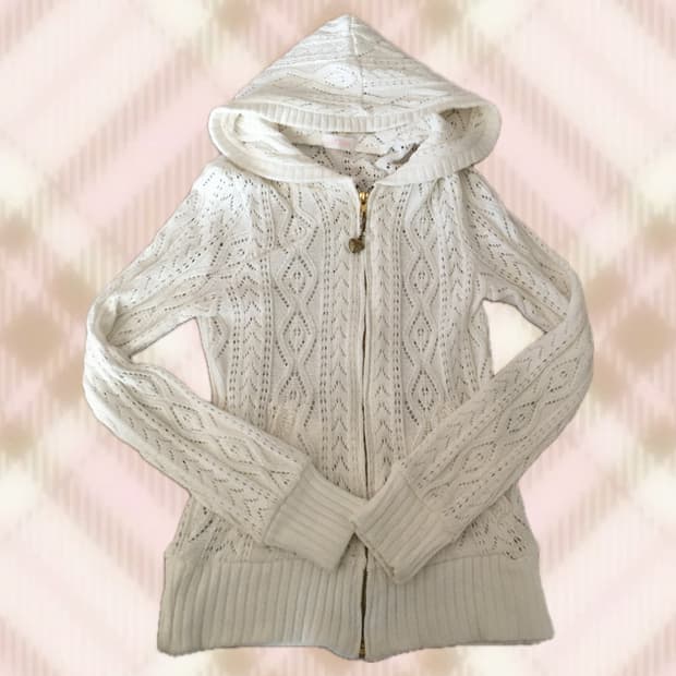 리즈리사 화이트 니트 후드집업 라떼 히메 갸루 러블리 로걀