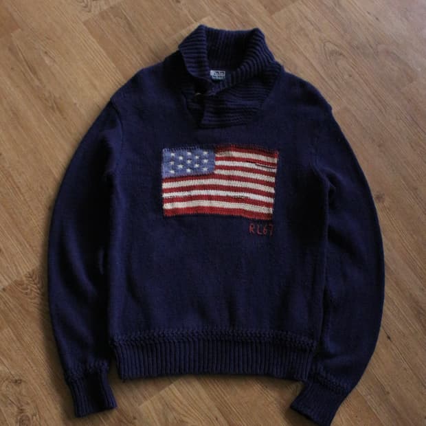 폴로 성조기 숄카라 스웨터 