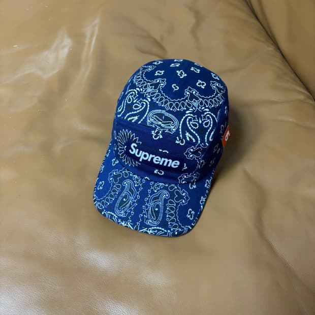 슈프림 캠프캡 모자 박스로고 21ss 반다나 네이비