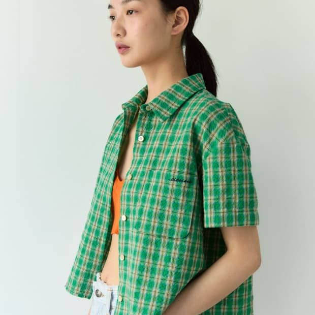 24 S/S 시엔느 체크 반팔 크롭 셔츠