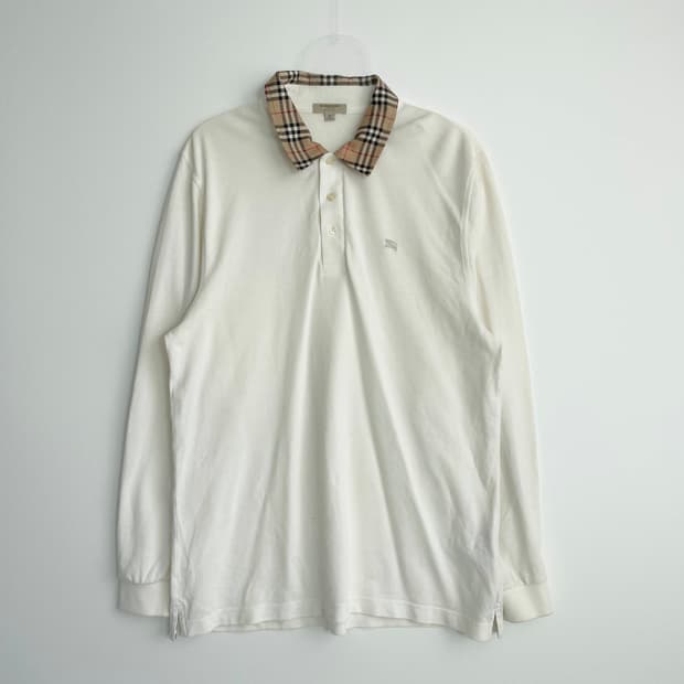 F1 버버리 런던 슬림핏 체크 칼라 코튼 폴로셔츠 105사이즈