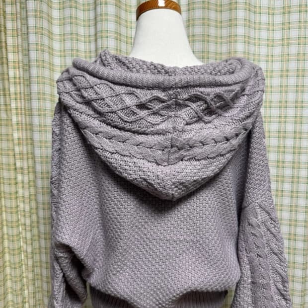 연보라 니트 후드집업 모리걸