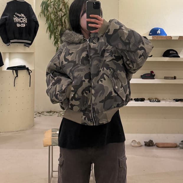 빈티지 y2k 카모 크롭 점퍼 U569
