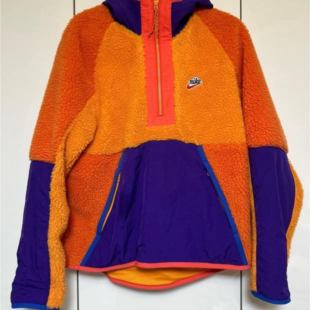 나이키 오렌지/퍼플 뽀글이 플리스 후드 집업