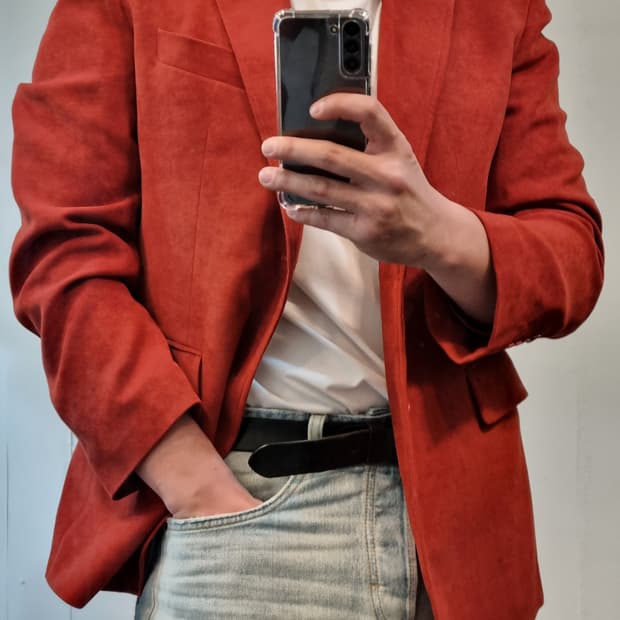 스웨이드 콤비 자켓 105 러스티오렌지