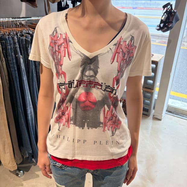 Philipp plein 그래픽 브이넥 티셔츠 S