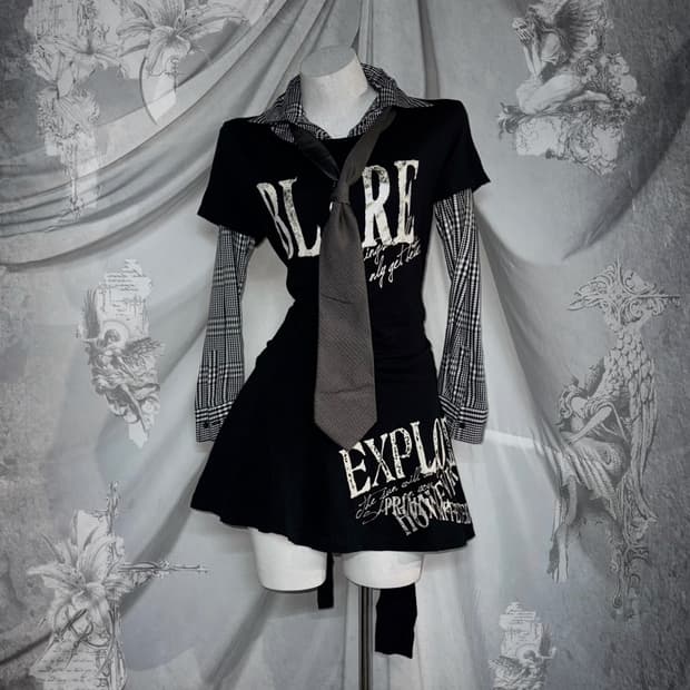 디그딥 무채색 데일리 펑크 공겜여주깔 코디세트 