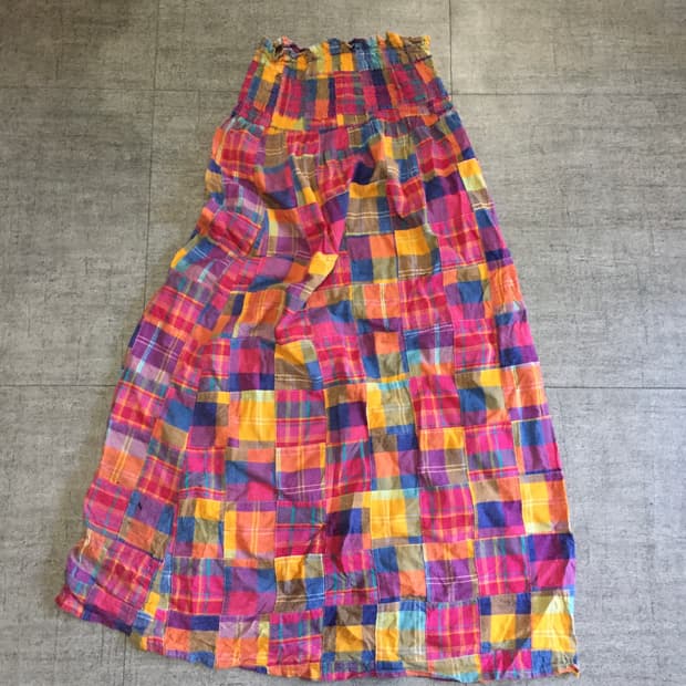 일본빈티지 하구미모리걸 할메카지 아오이유우 패치워크깔 스모크밴딩원피스