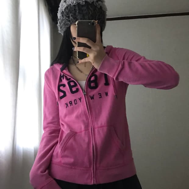 아베크롬비 네이비핑크 슬림핏 후드집업