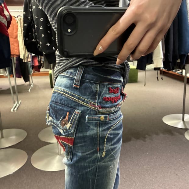 24)레드페퍼 빈티지 Y2K 패치 로우라이즈 데님팬츠