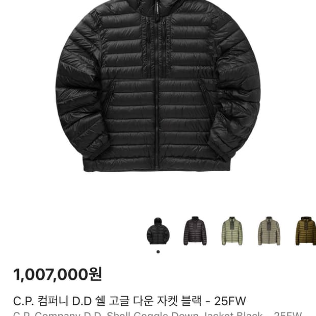C.P. 컴퍼니 D.D 쉘 고글 다운 자켓 블랙 - 25FW