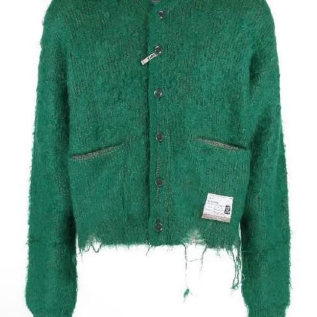 미하라 야스히로 로고라벨 디스트레스 가디건 그린44